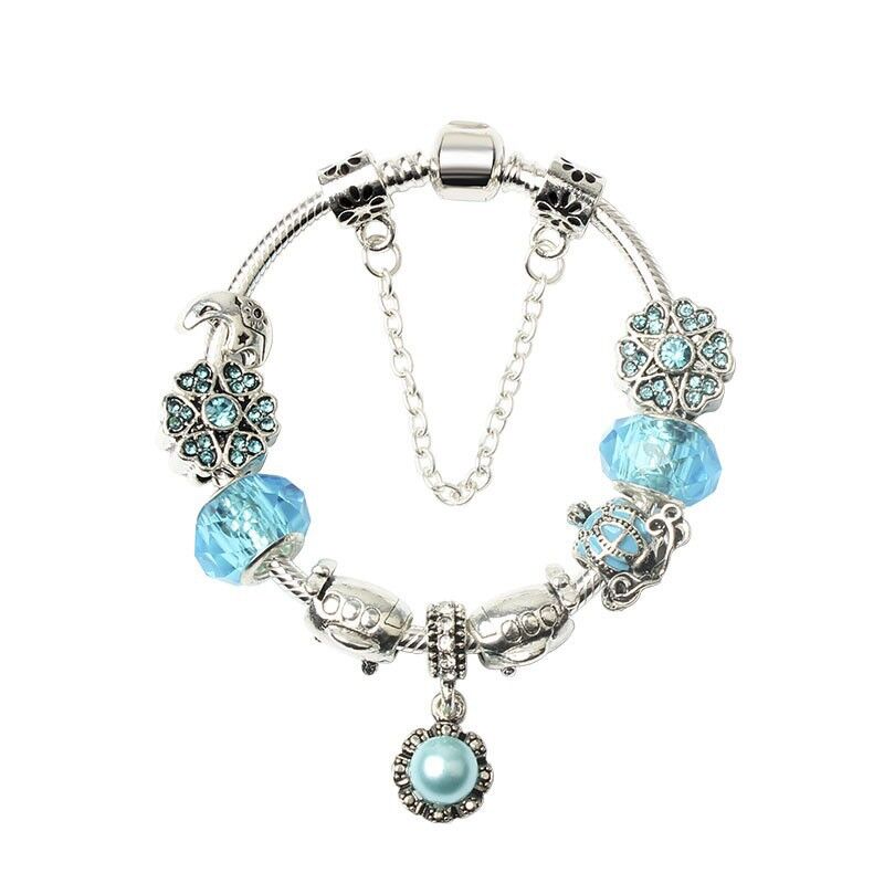 Blue Fashion Bracelet: Alloy Base with Rhinestones, Colored Glaze Beads &amp; Resin Pendant(20cm)