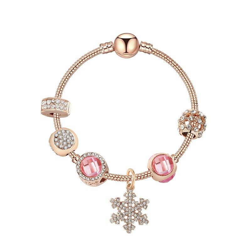 Snowflake Pendant Bracelet: Adorned with Rhinestones & Glass Beads(19cm)