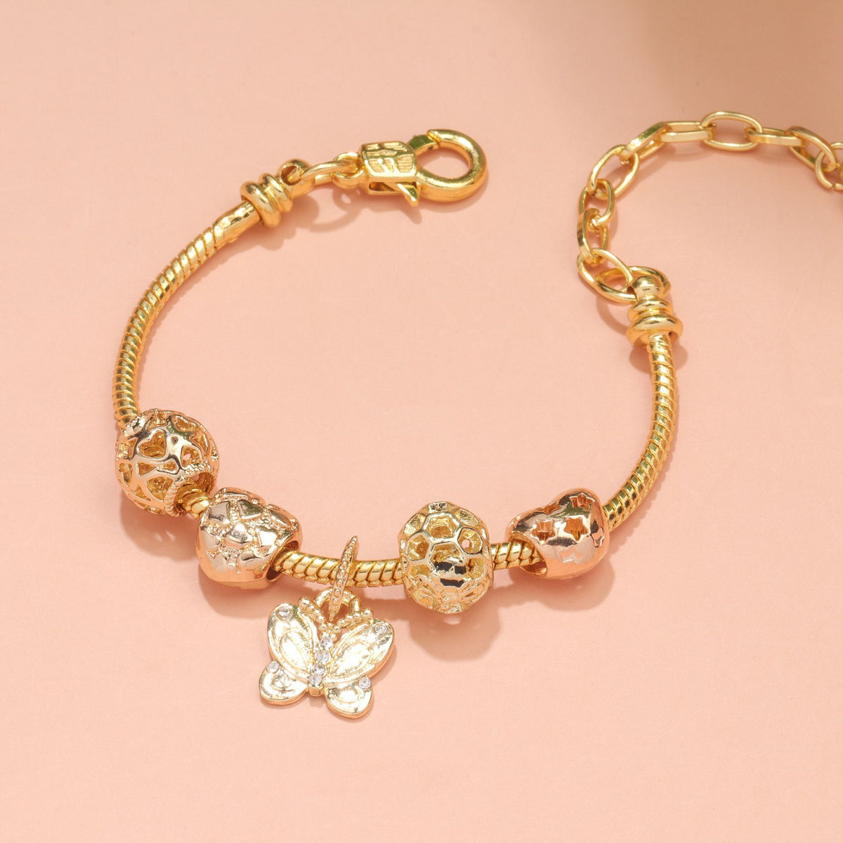 Hollow Beads Butterfly Heart Charm Bracele(yellow,18cm)