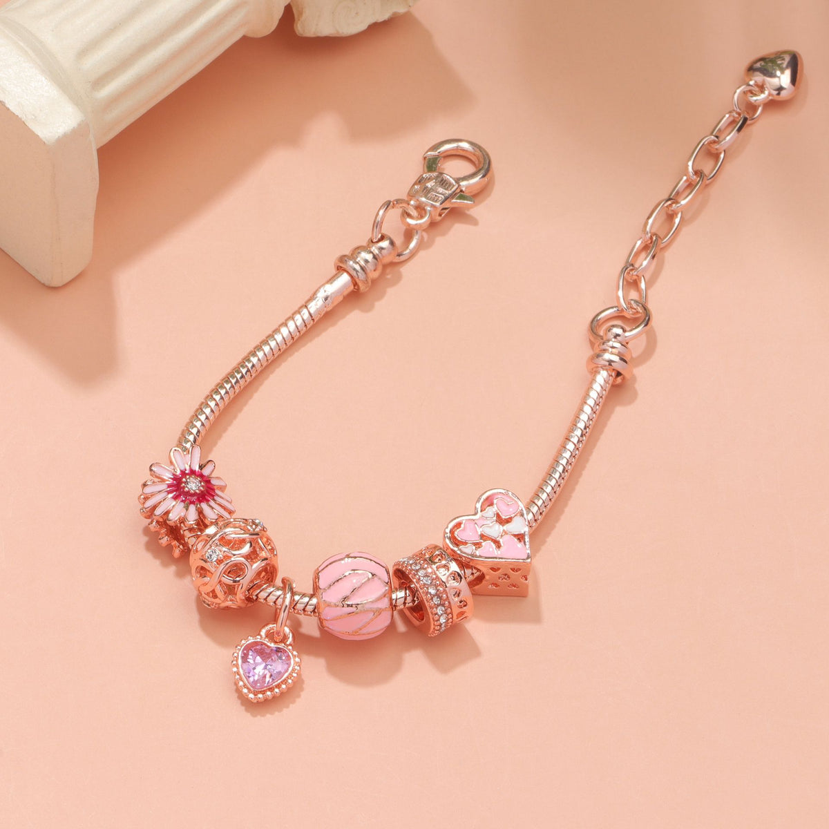 Rhinestone Daisy & Hollow Heart Charm Bracelet - Minimalist Fashion Zinc Alloy Electroplated Jewelry(19cm)