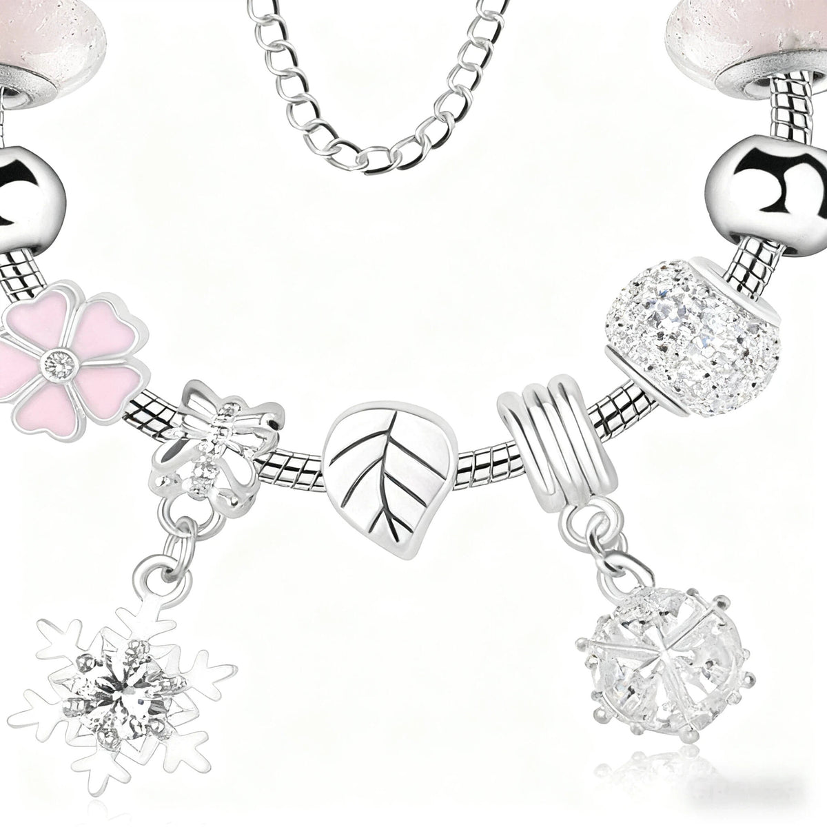 Women’s Rhinestone Cherry Blossom & Snowflake Pendant Bracelet(17cm)