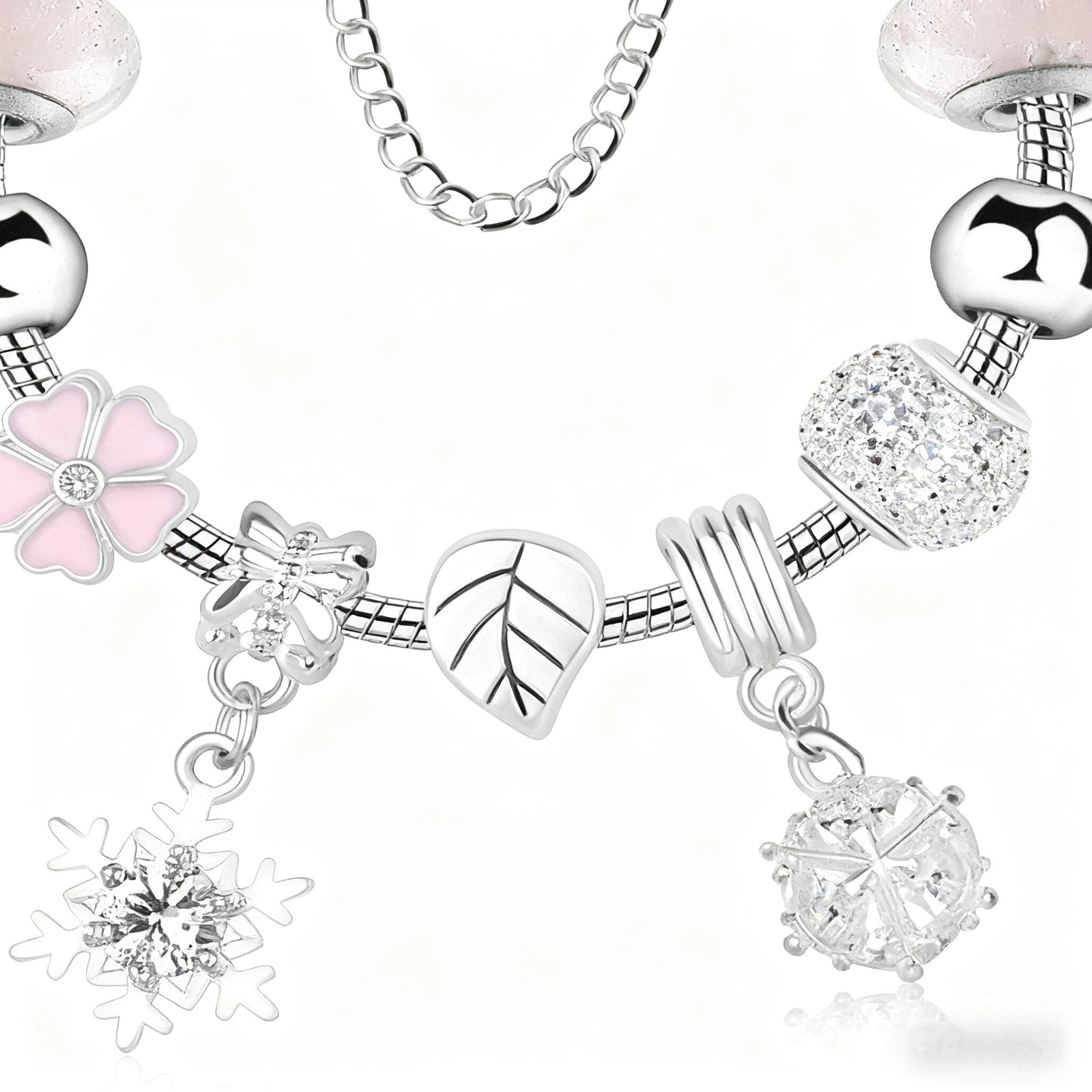 Women’s Rhinestone Cherry Blossom & Snowflake Pendant Bracelet(18cm)