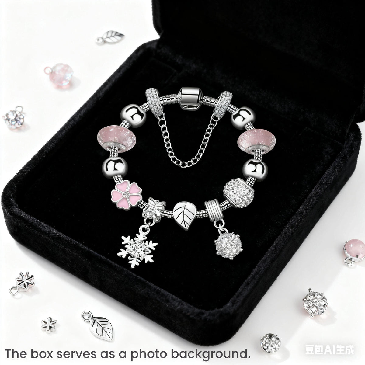 Women’s Rhinestone Cherry Blossom & Snowflake Pendant Bracelet(20cm)