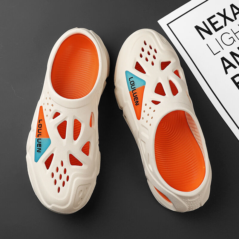 Men's Summer EVA Crocs with 3 Color Options - Breathable, Non-Slip, Comfortable Beach &amp; Casual Sandals(white&amp;orange)