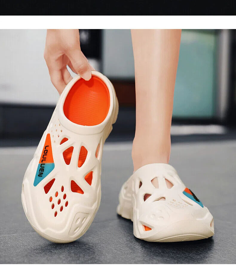 Men's Summer EVA Crocs with 3 Color Options - Breathable, Non-Slip, Comfortable Beach & Casual Sandals(white&orange)