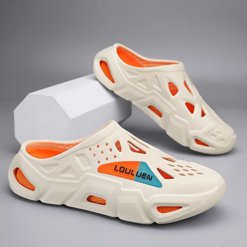 Men's Summer EVA Crocs with 3 Color Options - Breathable, Non-Slip, Comfortable Beach & Casual Sandals(white&orange)