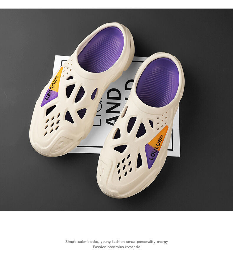 Men's Summer EVA Crocs with 3 Color Options - Breathable, Non-Slip, Comfortable Beach & Casual Sandals(white&purple)