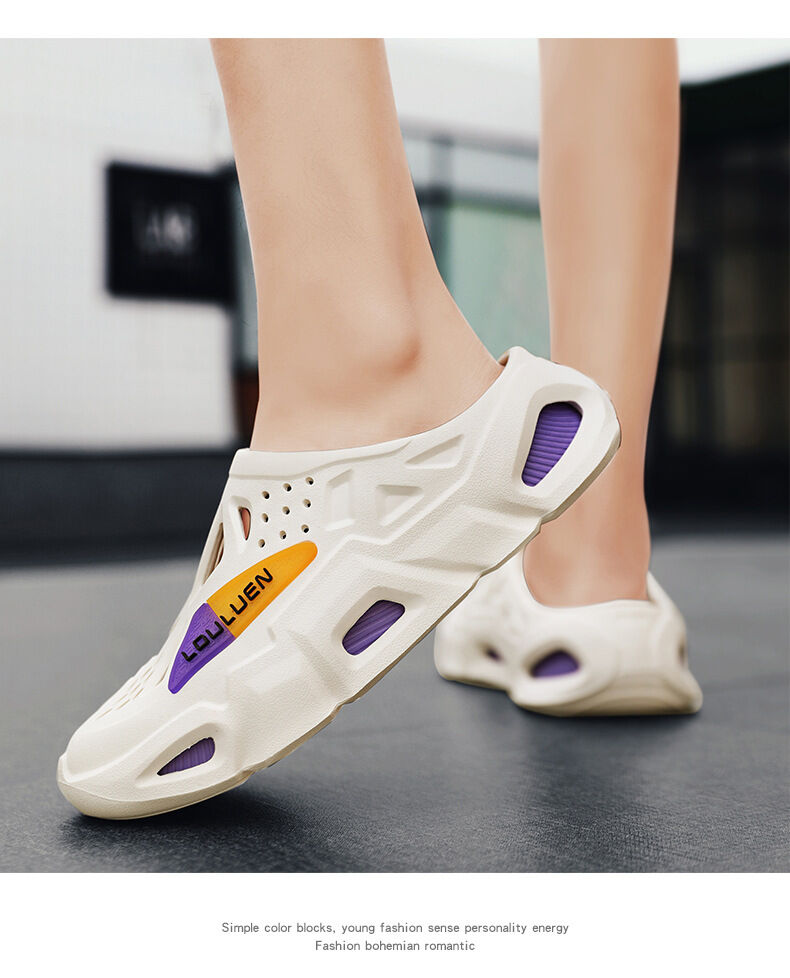 Men's Summer EVA Crocs with 3 Color Options - Breathable, Non-Slip, Comfortable Beach & Casual Sandals(white&purple)