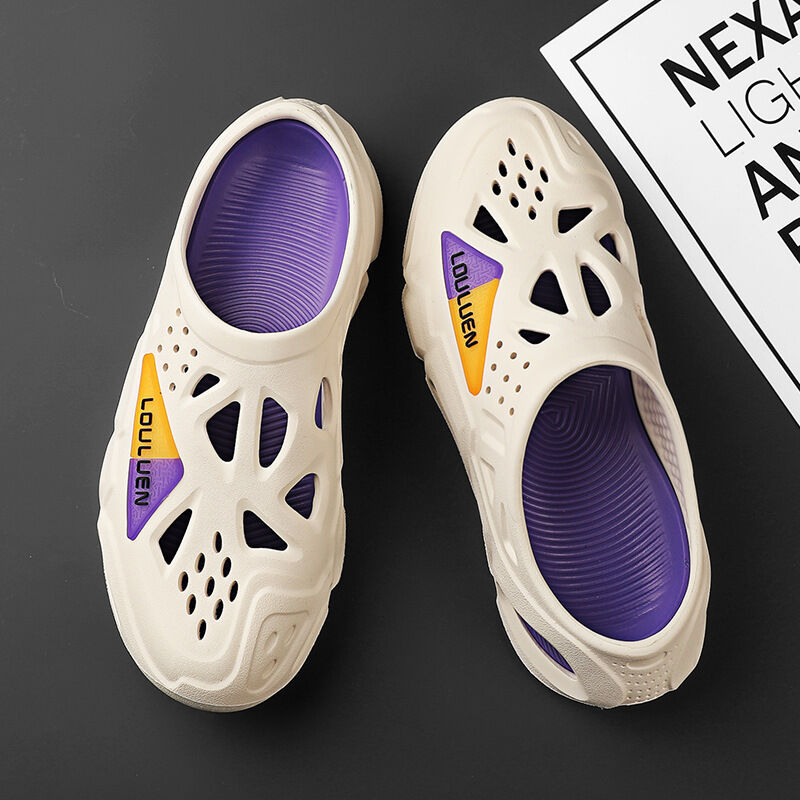 Men's Summer EVA Crocs with 3 Color Options - Breathable, Non-Slip, Comfortable Beach &amp; Casual Sandals(white&amp;purple)