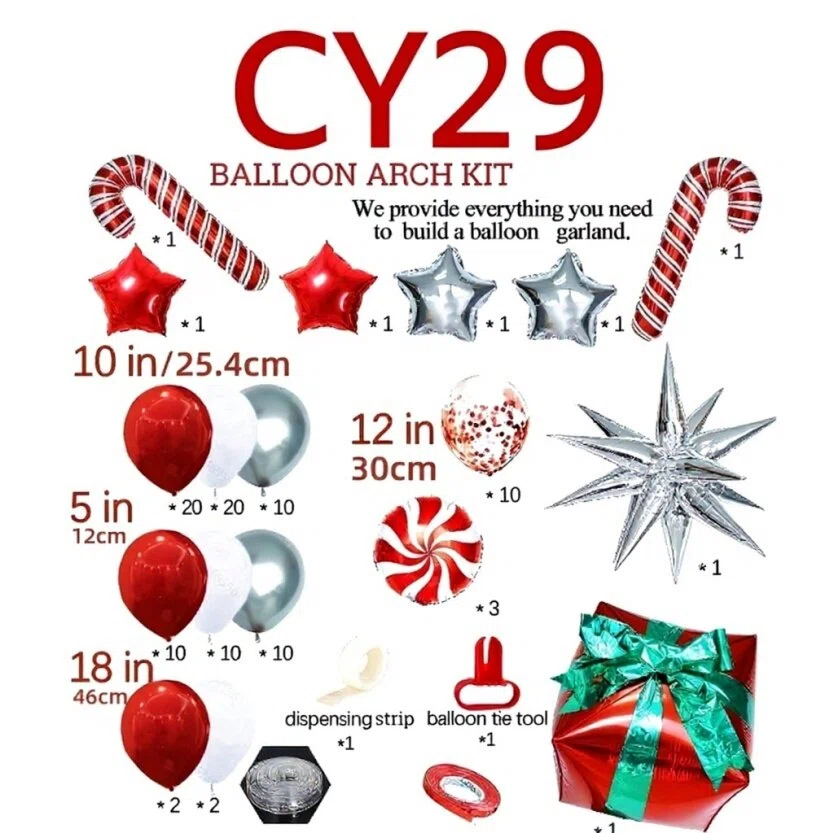 Christmas Balloon Arch + Tree Kit: Candy Cane/Star Foil Décor
