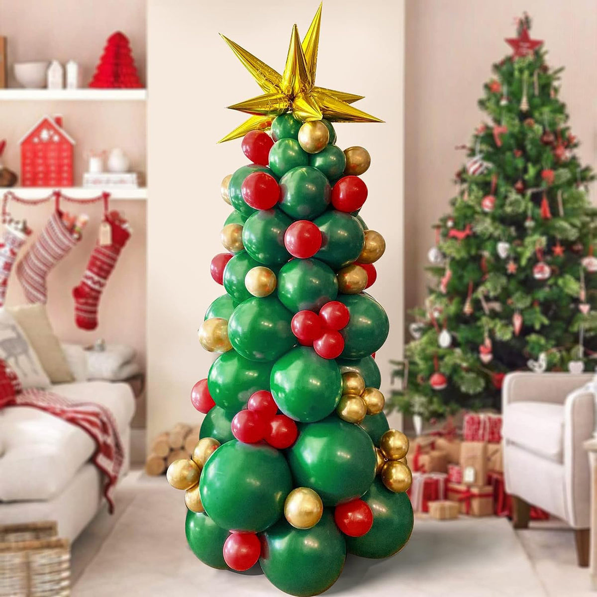 Christmas Balloon Tree Decor Kit - Latex &amp; Foil Balloons Set with Star Topper--94PCs