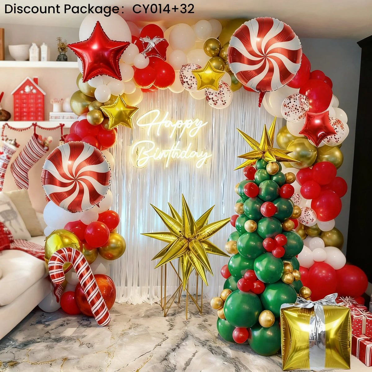 Christmas Balloon Bundle: 2 Themed Kits (Arch + Tree) - Aluminum Foil &amp; Latex Balloons