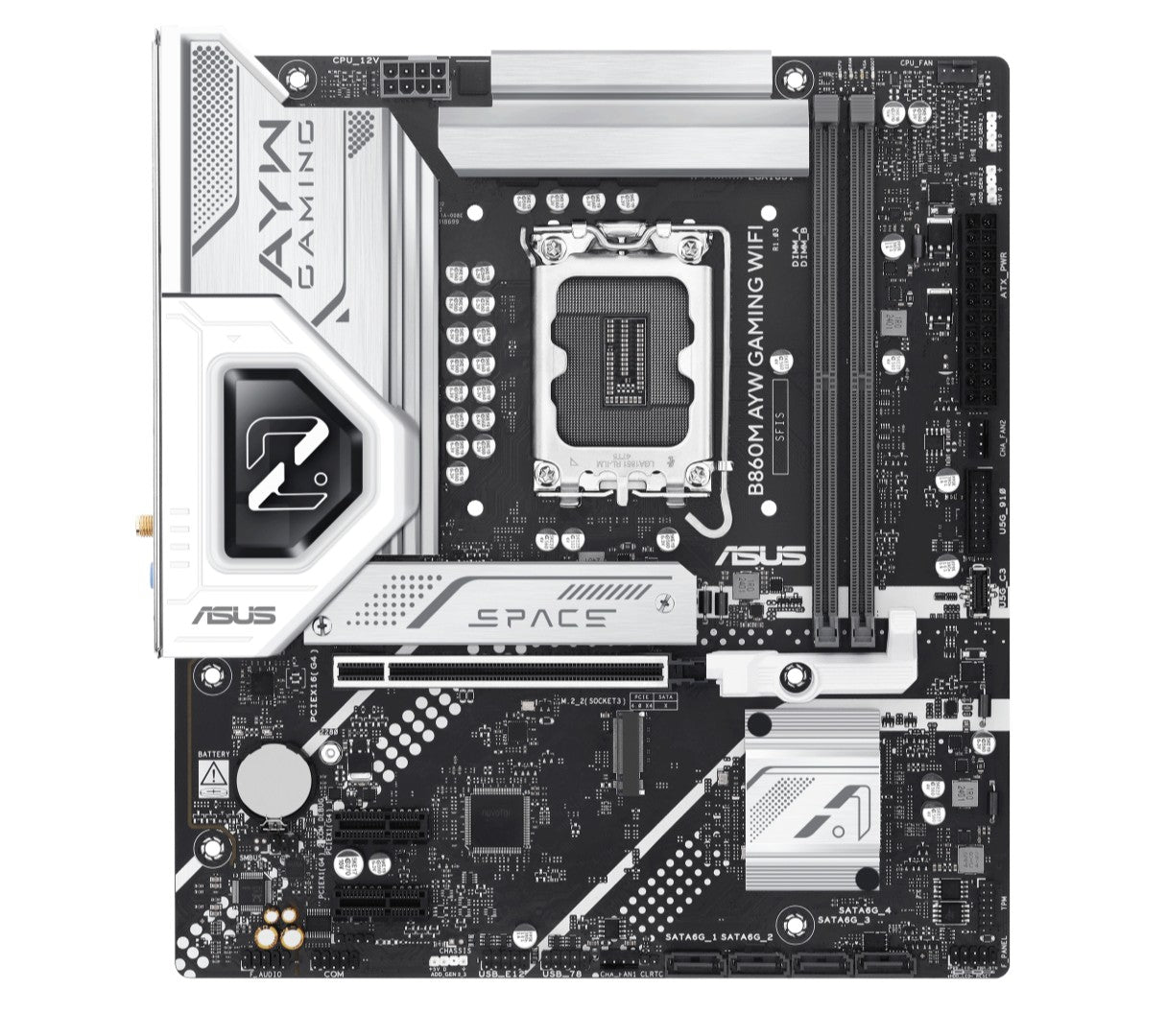 ASUS B860M AYW GAMING WIFI Micro-ATX Motherboard Up to 128GB DDR5 (2x Slots), 1 x PCIe 4.0, 2 x M.2 slots, WiFi 6,