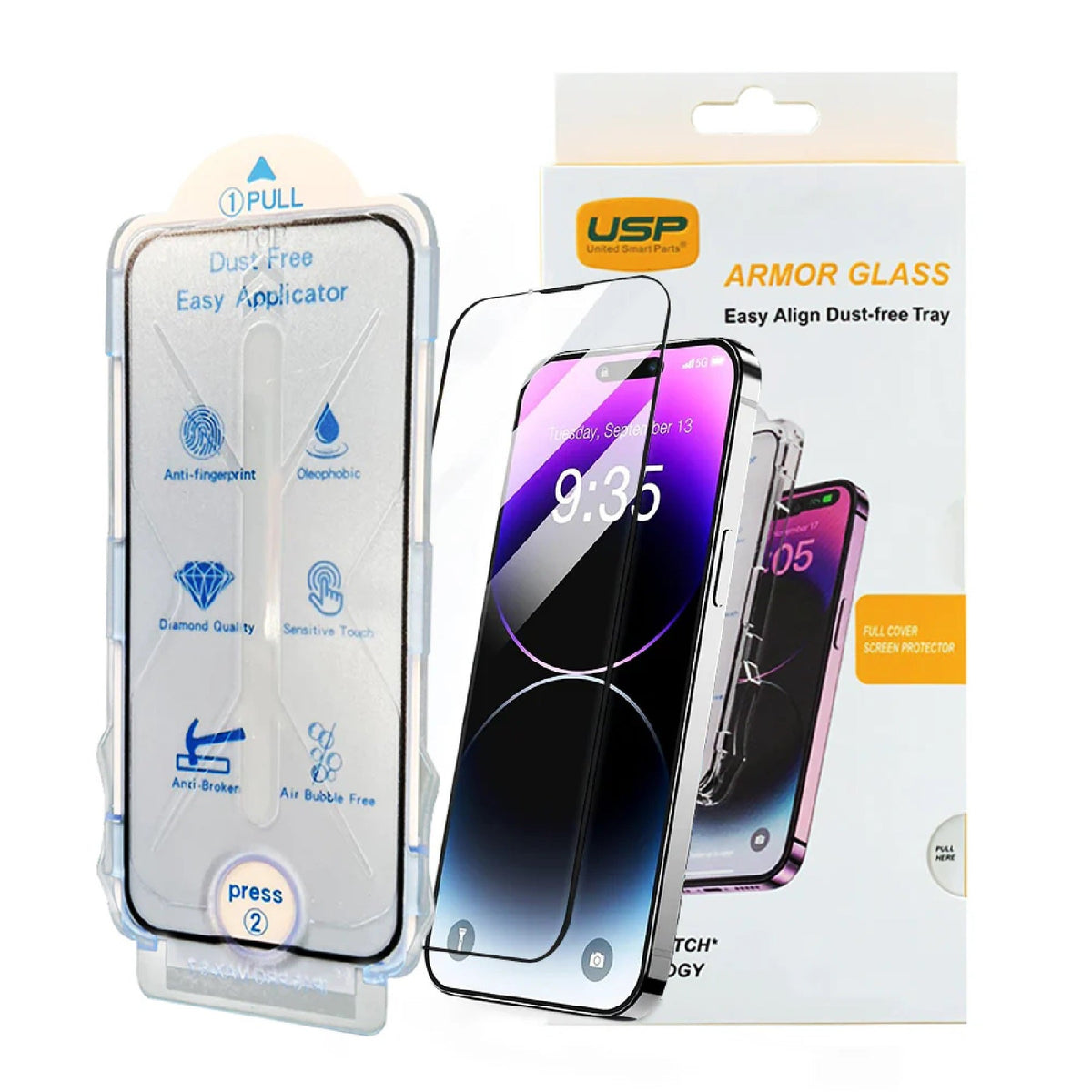 USP Apple iPhone 16 / iPhone 15 (6.1&#39;) Tempered Glass Screen Protector : Full Coverage, Easy Align Dust-free Tray, 9H Hardness, Bubble-Free