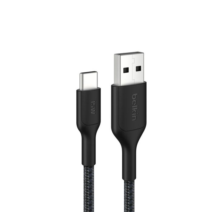 Belkin BoostCharge Pro Braided USB-C to USB-A 2.0 Cable (1M) - Black (CAB022fq1MBK), Apple iPhone , Samsung Galaxy, USB-IF Certified, 2 Years Warranty