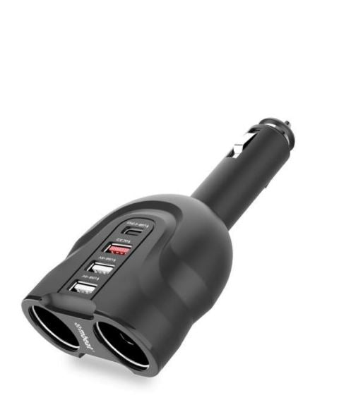 mbeat® Gorilla Power Four Port USB-C PD &amp; QC3.0 Car Charger with Cigar Lighter Splitter features built-in over heat Package Weight: 120g