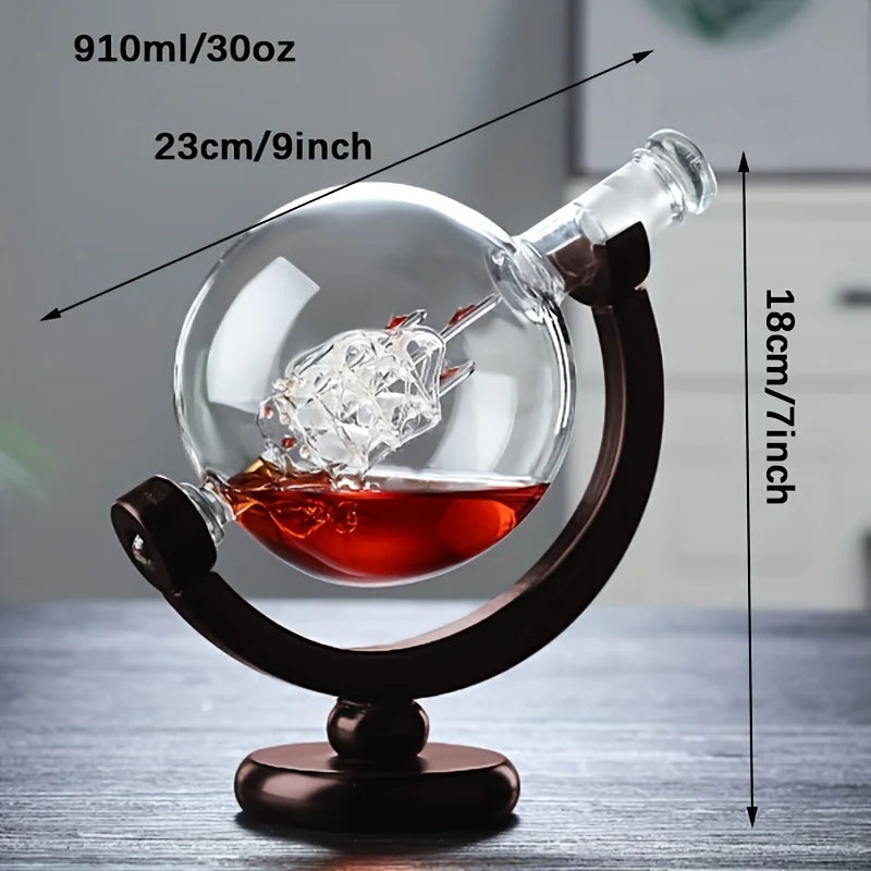 Globe Whiskey Decanter Set Lead-Free Glass Carafe