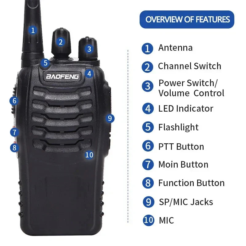 V2 Walkie Talkie Long Range Radio (2PCS BF-888S)