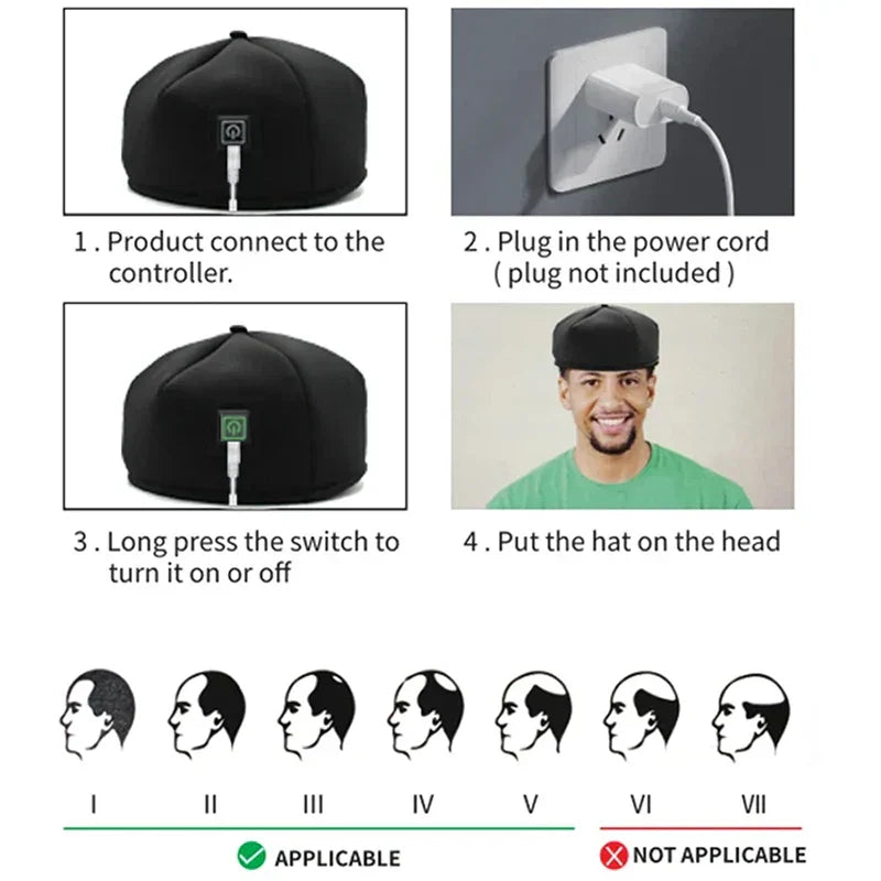 Hair Growth Cap LED Treatment Helmet Black