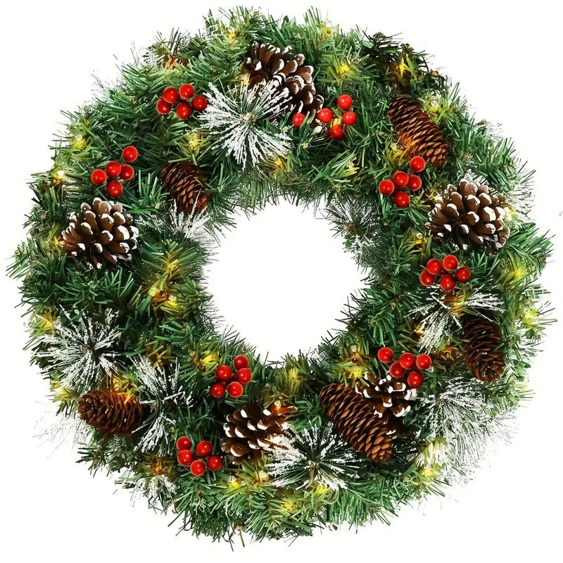 Christmas Wreath Pre-Lit Pine Cone LED Decoration