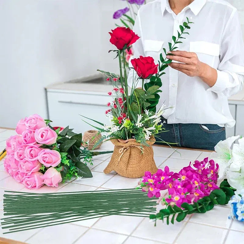 Trendbay 10Pcs Green Floral Wire Stems for Flower Arrangements