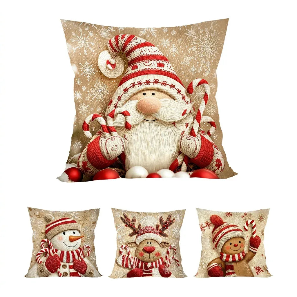 Trendbay Christmas Cushion Cover 4 Set Gnome &amp; Gingerbread Man