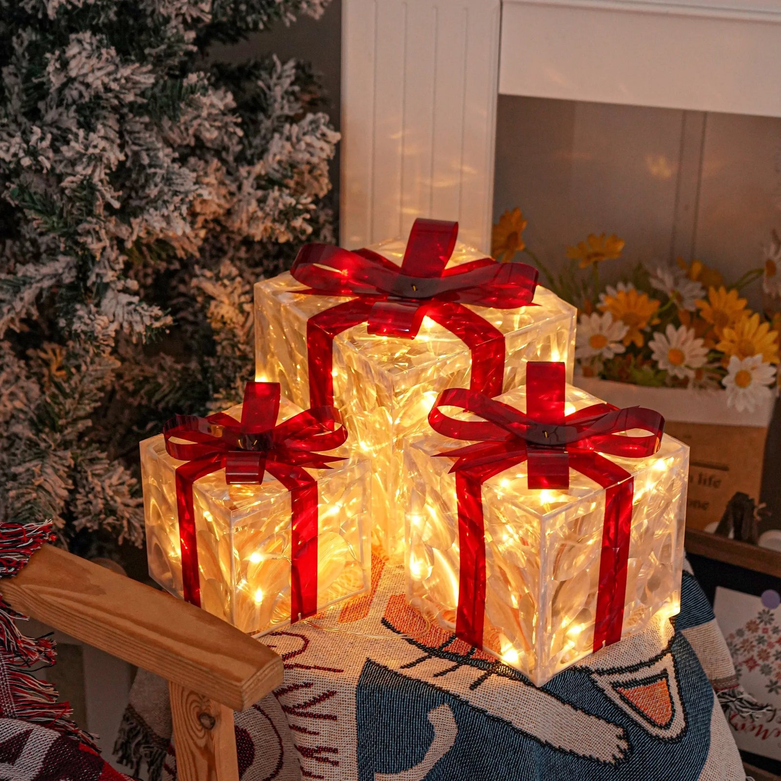 Trendbay 3pcs Christmas Gift Box Lights Transparent Decorative Boxes
