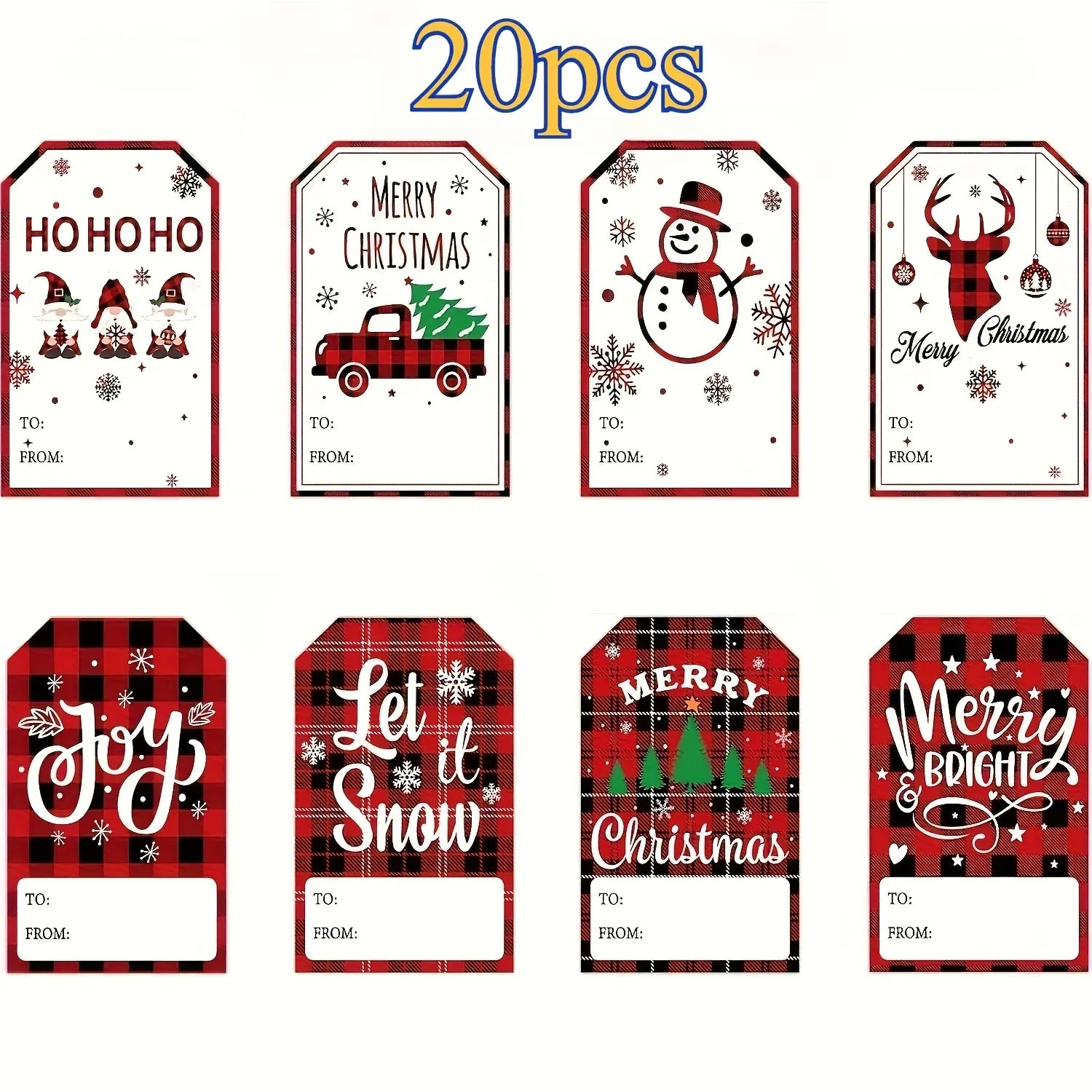 Trendbay Christmas Gift Tags 20pcs Red Plaid Paper Labels