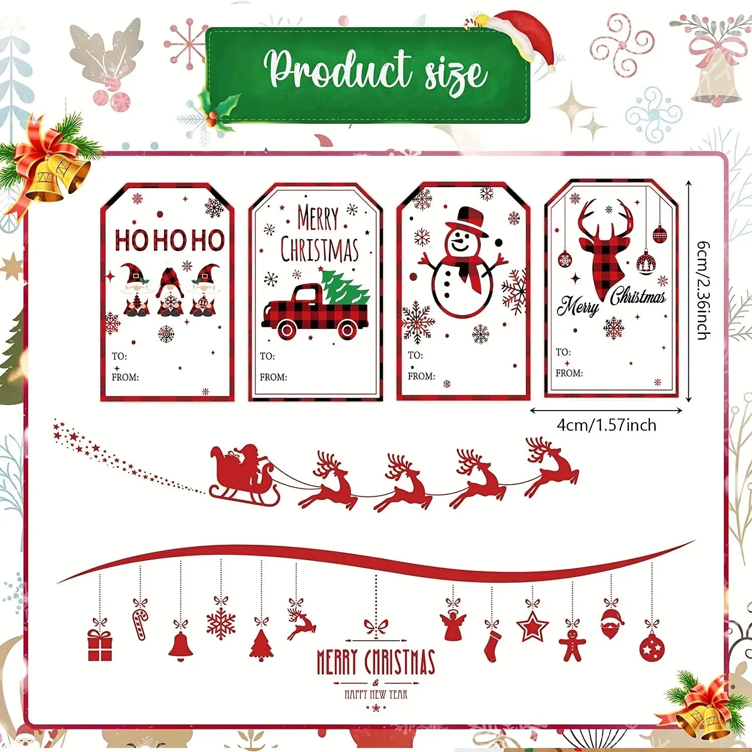 Trendbay Christmas Gift Tags 20pcs Red Plaid Paper Labels
