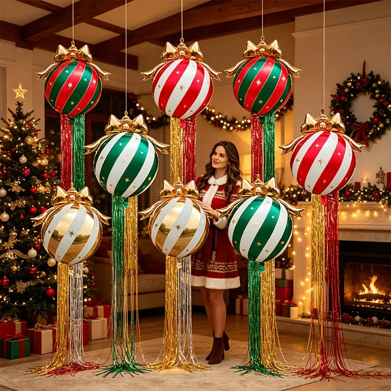 Inflatable Christmas Ornament Set Striped Hanging Decor