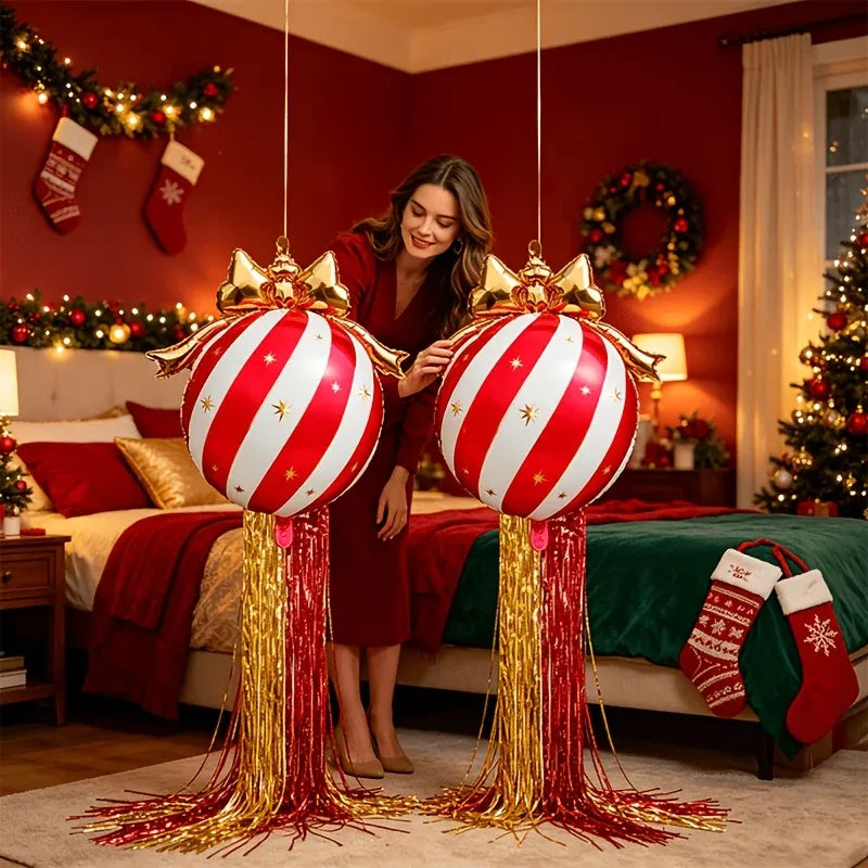 Inflatable Christmas Ornament Set Striped Hanging Decor