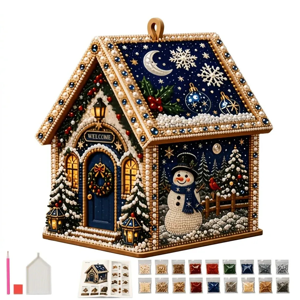 Wooden Christmas Snowman Wreath Diamond Painting Craft Pearl Bead