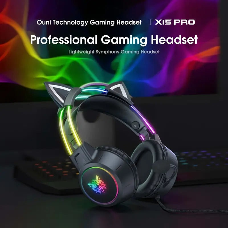 Gaming Headset with Detachable Cat Ear Microphone