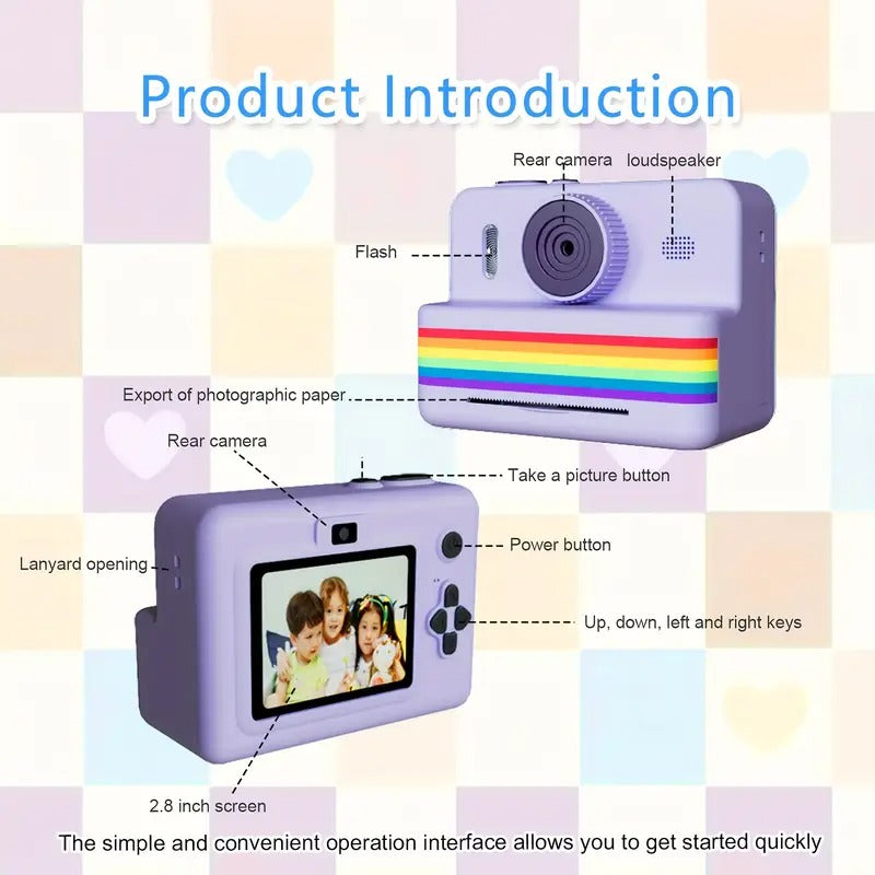Portable Photo Printer Camera with Rechargeable Battery