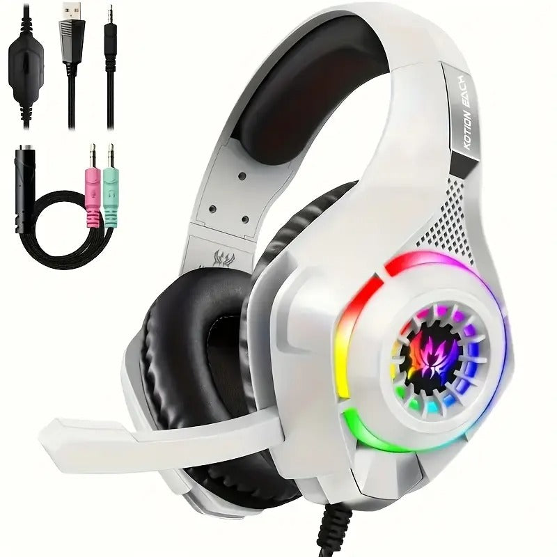 Gaming Headset with Mic, LED Light & Surround Bass