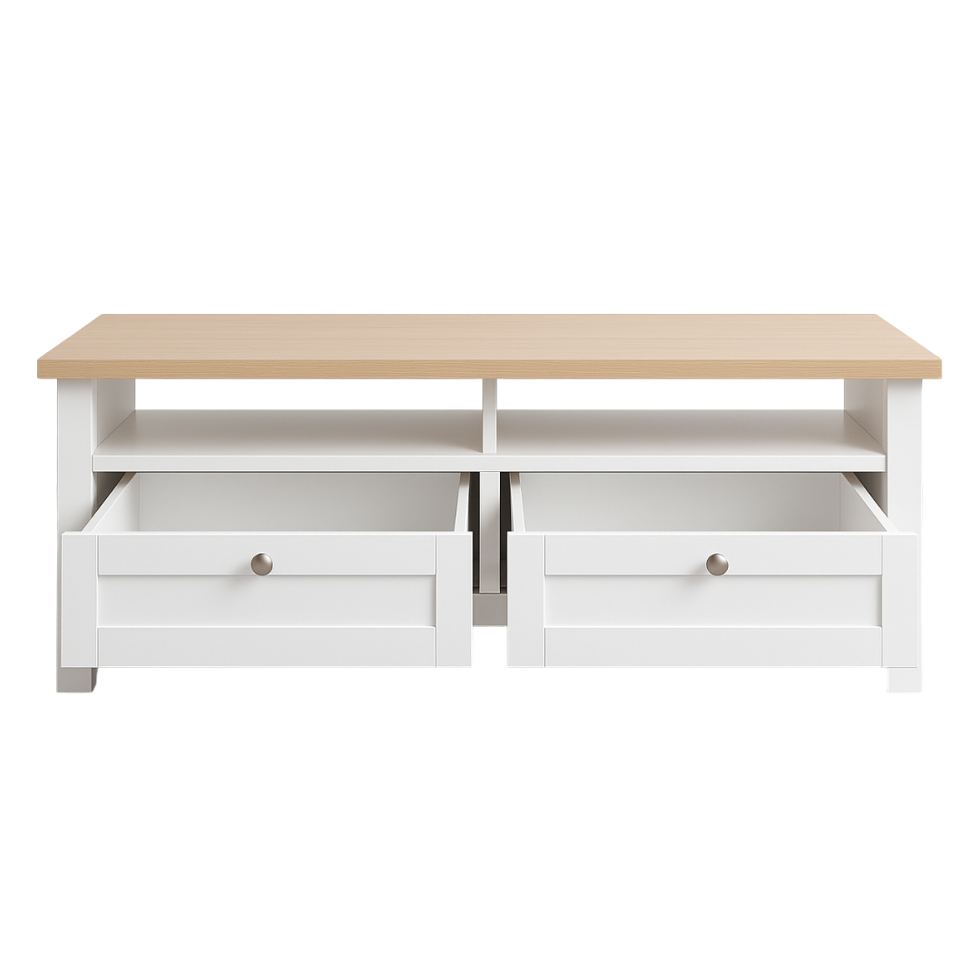 Noosa Coffee Table White Oak 2 Shelf and 2 Drawers