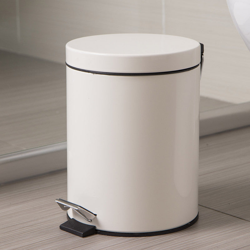 5L Round Lidded Trash Can Foot Pedal Garbage Bin for Kitchen Bathroom Hotel-White