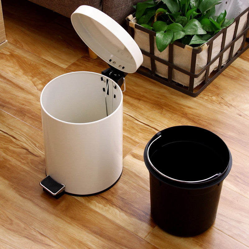 5L Round Lidded Trash Can Foot Pedal Garbage Bin for Kitchen Bathroom Hotel-White