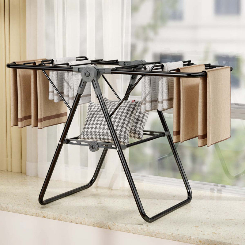 2-Tier Foldable Clothes Drying Rack  for Balcony Bay Window-White