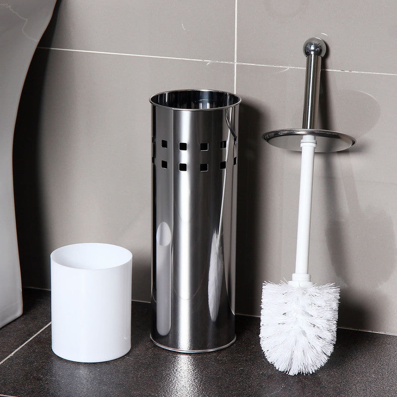 Stainless Steel Toilet Brush With Base and Long-Handled Brush for Bathroom Toilet Cleaning-Silver