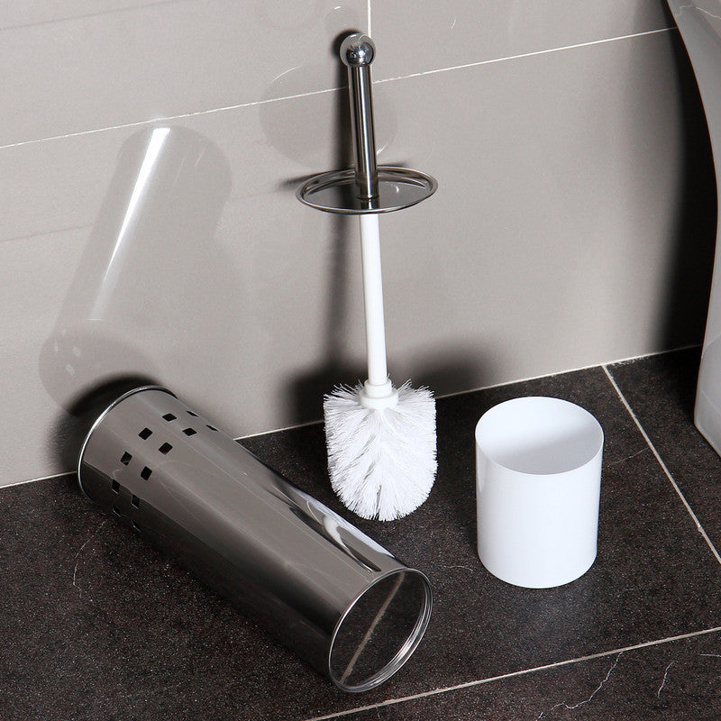 Stainless Steel Toilet Brush With Base and Long-Handled Brush for Bathroom Toilet Cleaning-Silver