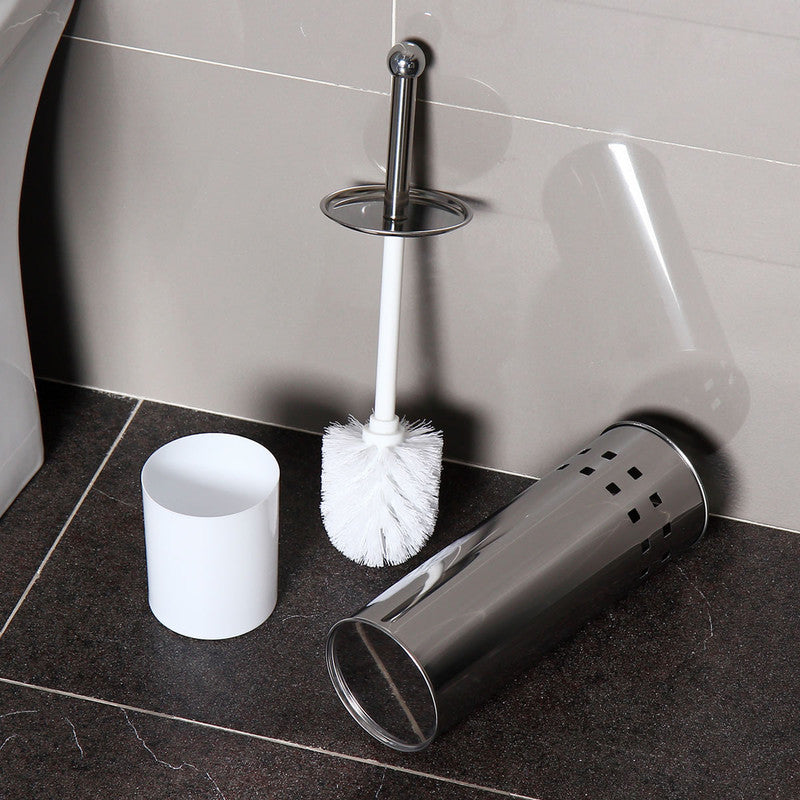 Stainless Steel Toilet Brush With Base and Long-Handled Brush for Bathroom Toilet Cleaning-Silver