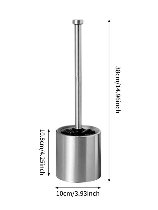 Long-Handled Toilet Brush With Glass Inner Liner For Bathroom Toilet Cleaning-Silver