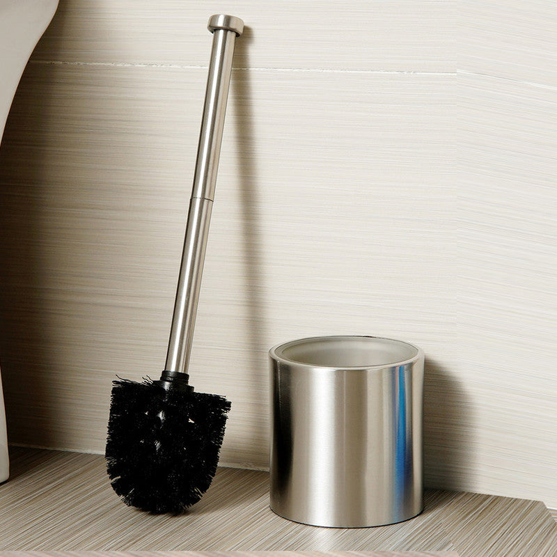 Long-Handled Toilet Brush With Glass Inner Liner For Bathroom Toilet Cleaning-Silver