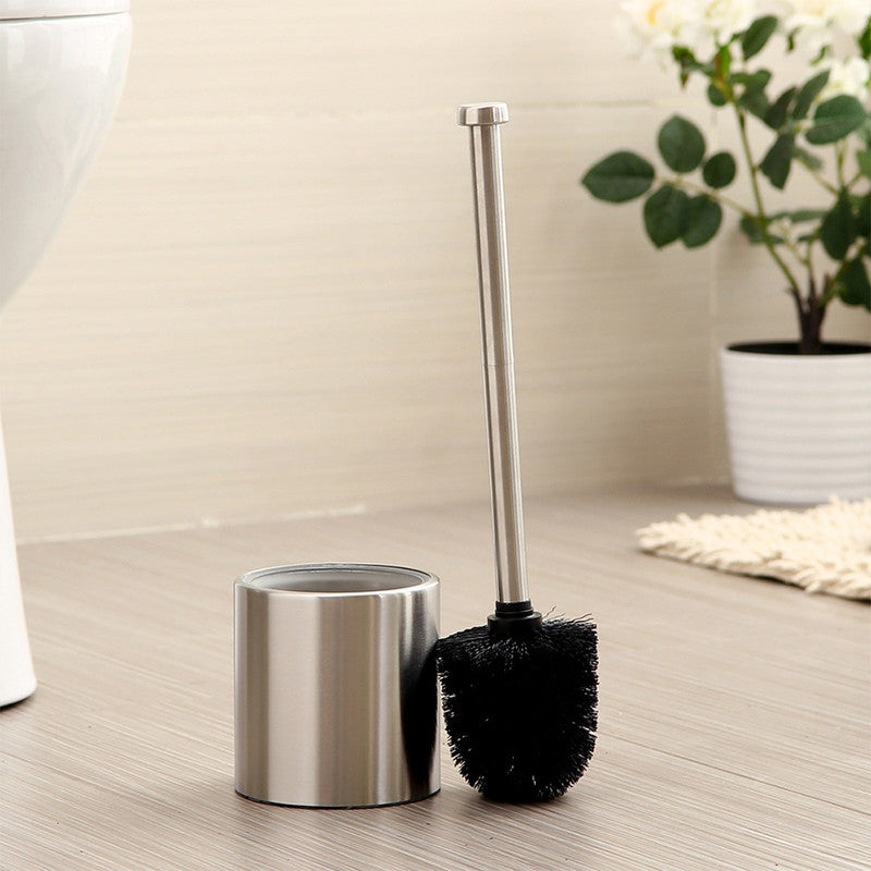 Long-Handled Toilet Brush With Glass Inner Liner For Bathroom Toilet Cleaning-Silver