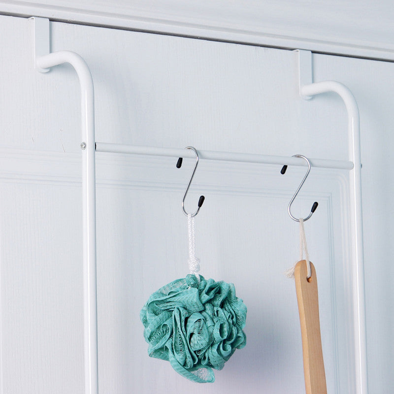 Over The Door Towel Rack Metal Behind Door Hanger for Bathroom Bedroom-White