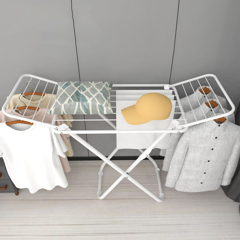 Double Wing Floor Folding Drying Rack For Clothes Quilt Towel-White