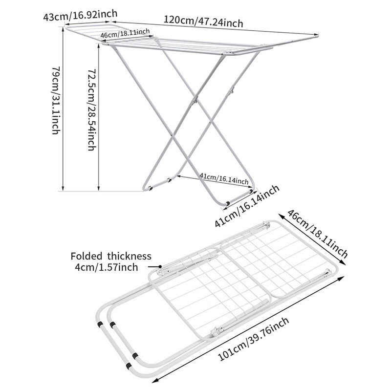 Double Wing Floor Folding Drying Rack For Clothes Quilt Towel-White