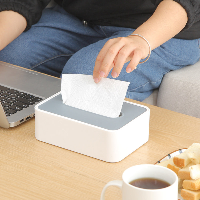 Desktop Tissue Box Height-Adjustable Storage Box for Home Living Room And Dining Room-White