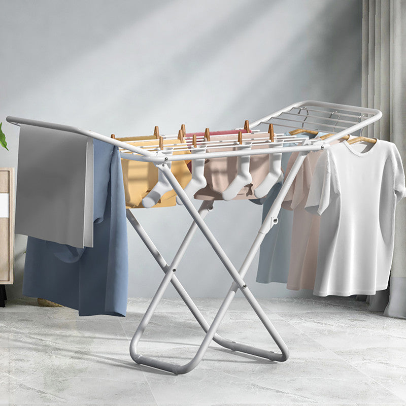 Upgrade Double Wing Floor Folding Drying Rack For Clothes Quilt Towel-White